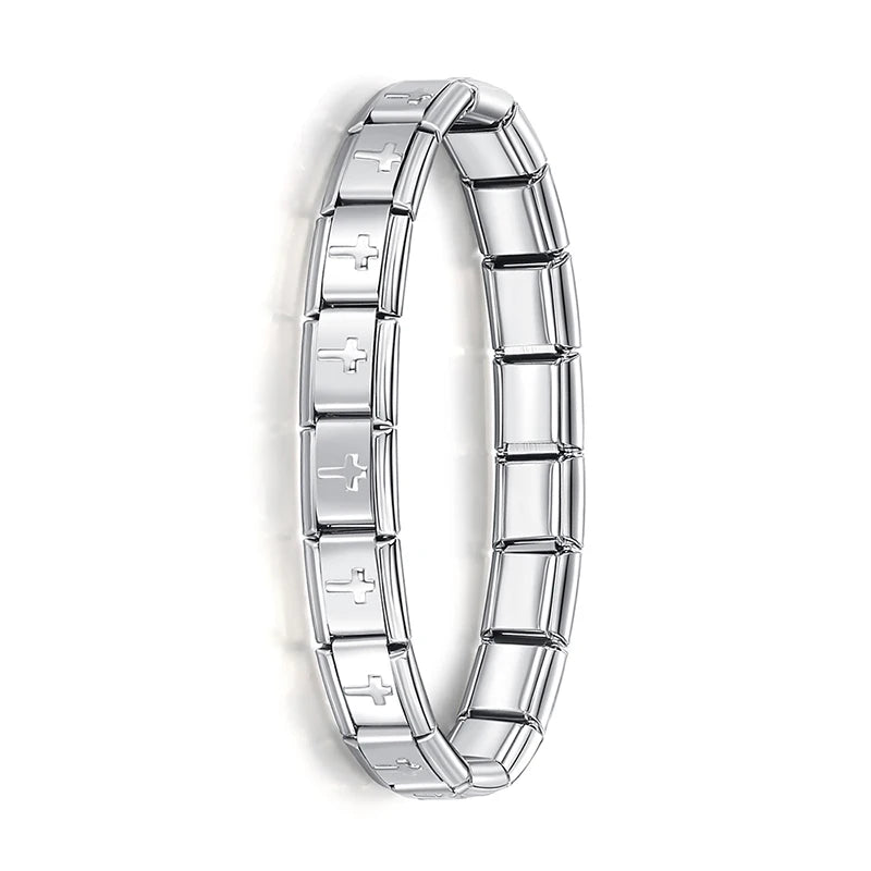 Pulsera elástica de acero inoxidable estilo italiano para mujer