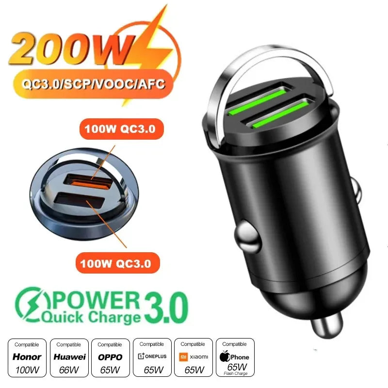 Cargador rápido de coche USB-C 200W con anilla