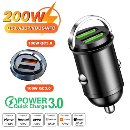 Cargador rápido de coche USB-C 200W con anilla
