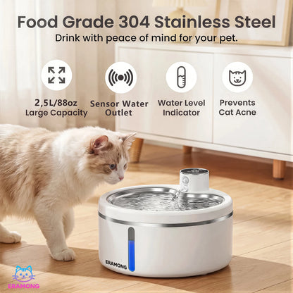 Smart Cat Water Fountain 2.5L Wireless Pet Water Purifier with Motion Sensor Automatic Filtering Large 4000mAh Battery Mute Pump
