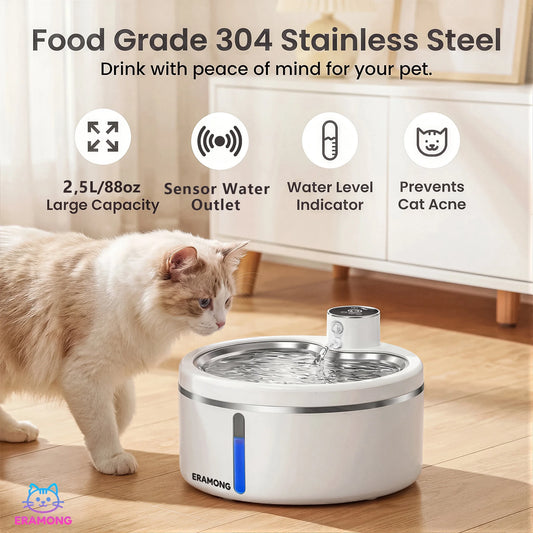 Smart Cat Water Fountain 2.5L Wireless Pet Water Purifier with Motion Sensor Automatic Filtering Large 4000mAh Battery Mute Pump