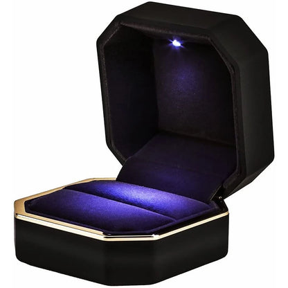 Caja de joyería con luz LED para anillos, collares y regalos