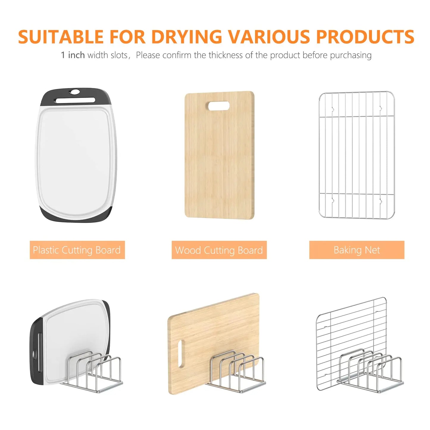 Organizador de cocina de acero para sartenes, bandejas y tablas