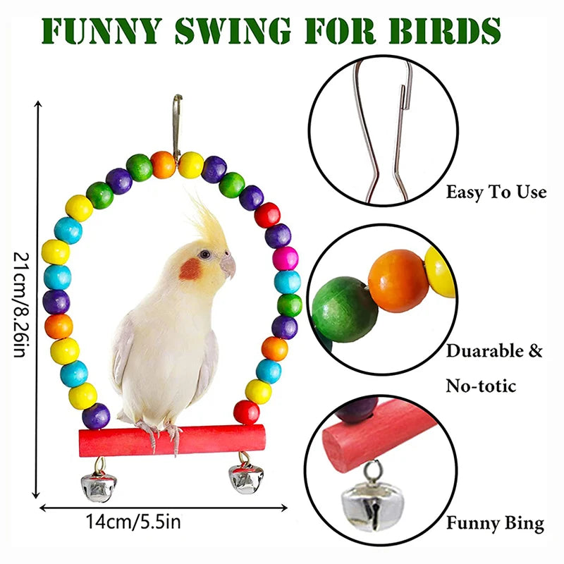 Set de 7 juguetes de madera para loros y aves