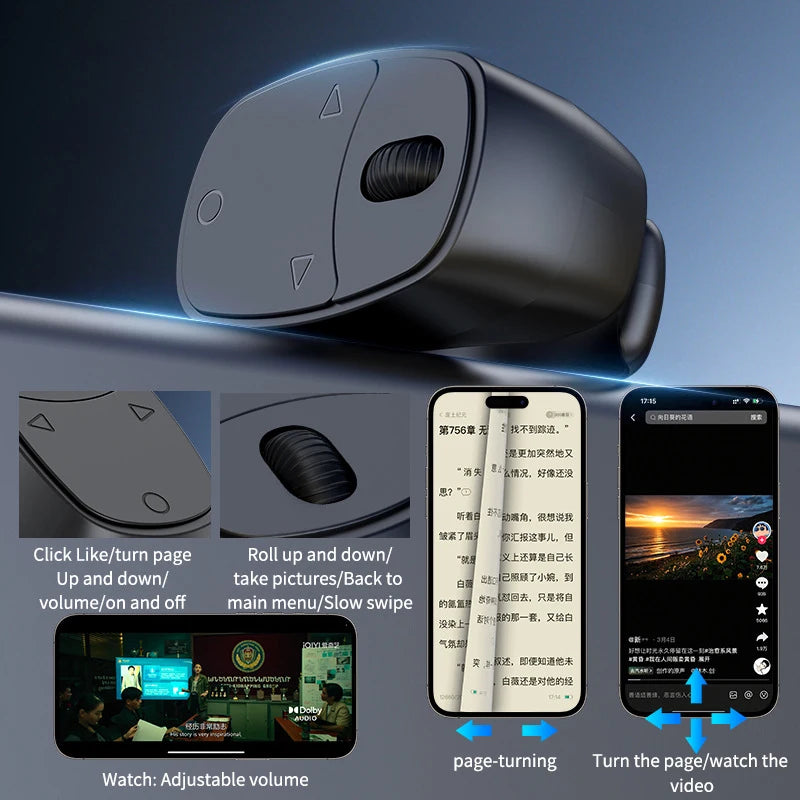 Anillo Bluetooth para pasar páginas, vídeos y selfies