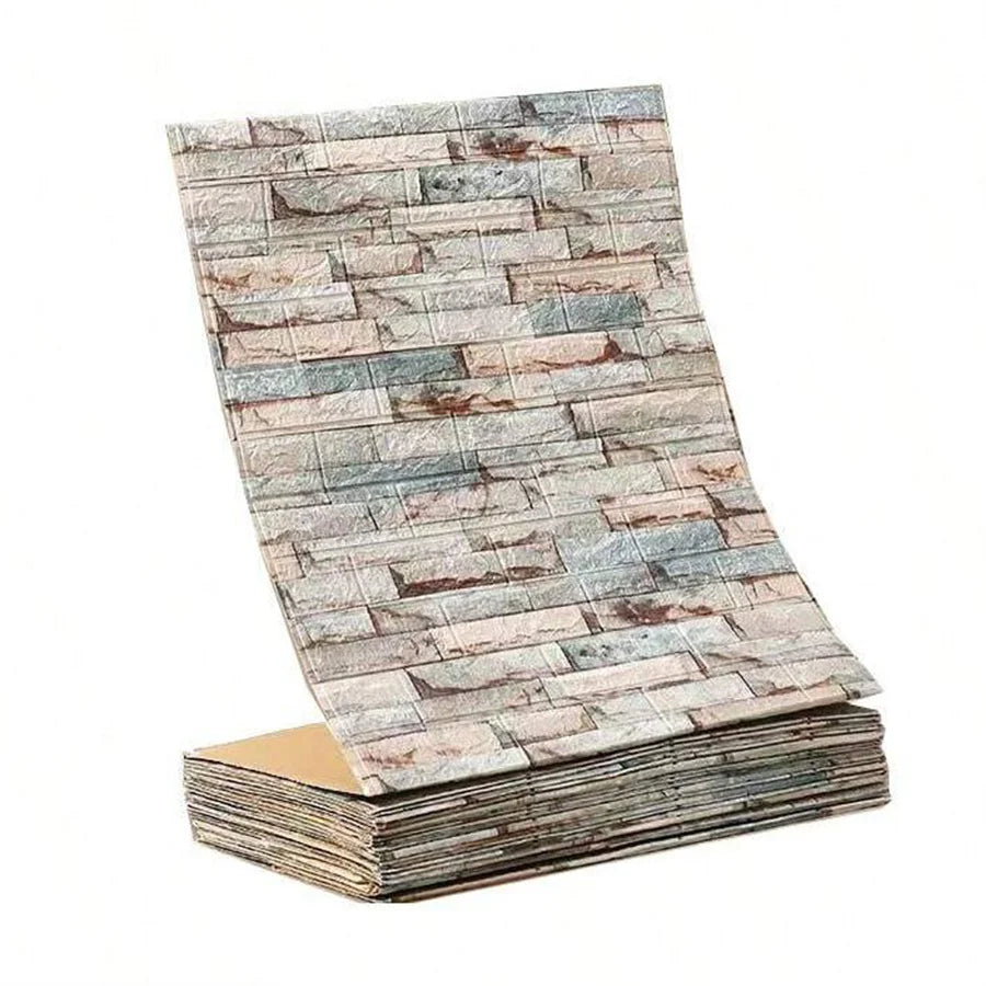 Papel pintado adhesivo 3D efecto ladrillo impermeable
