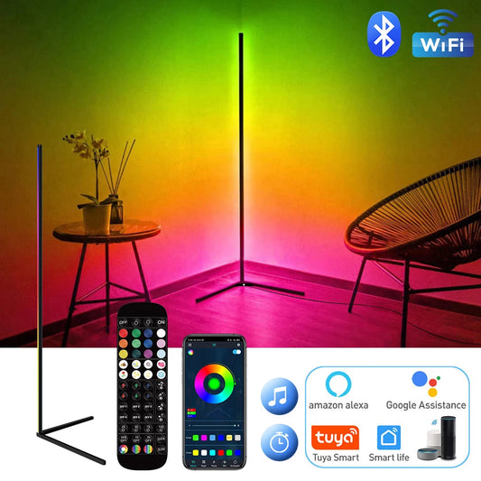 Lámpara de pie LED RGB regulable para esquina