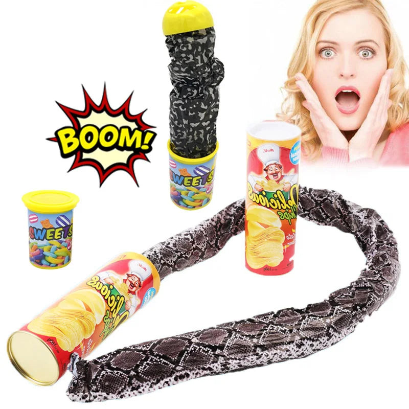 Bote sorpresa con serpiente de resorte para bromas y fiestas