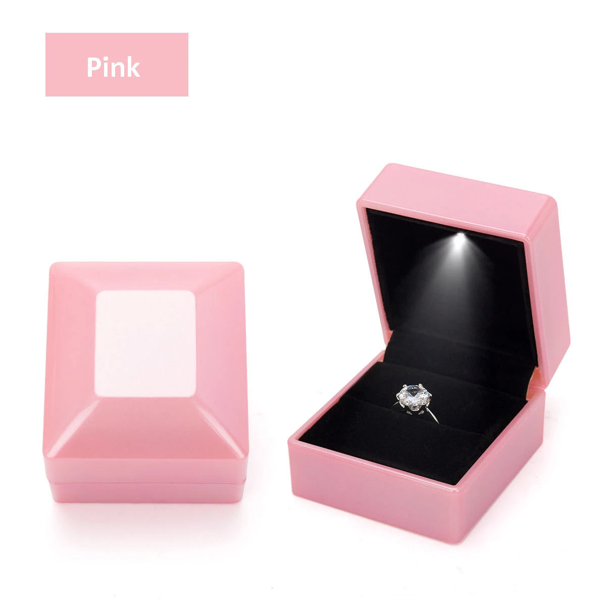Caja de joyería con luz LED para anillos, collares y regalos