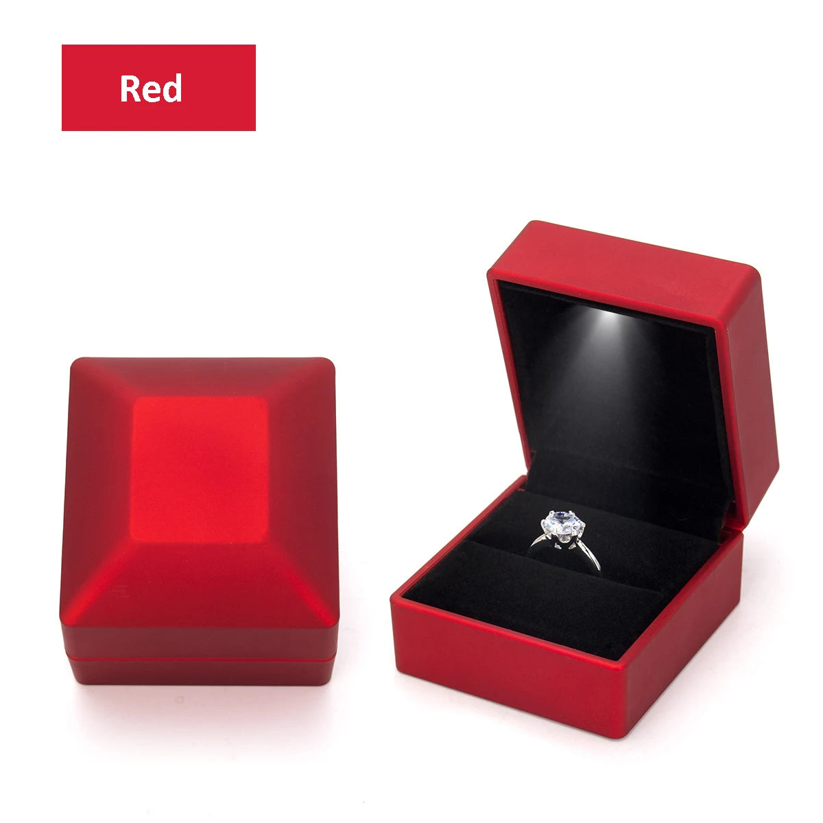 Caja de joyería con luz LED para anillos, collares y regalos