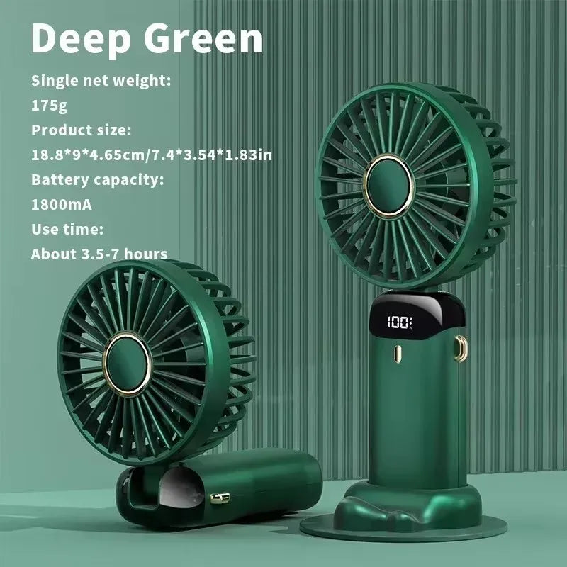 Mini ventilador portátil recargable con pantalla LED y 5 velocidades