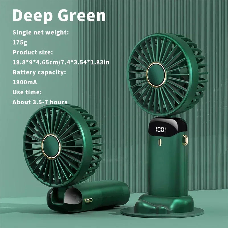 Mini ventilador portátil recargable con pantalla LED y 5 velocidades