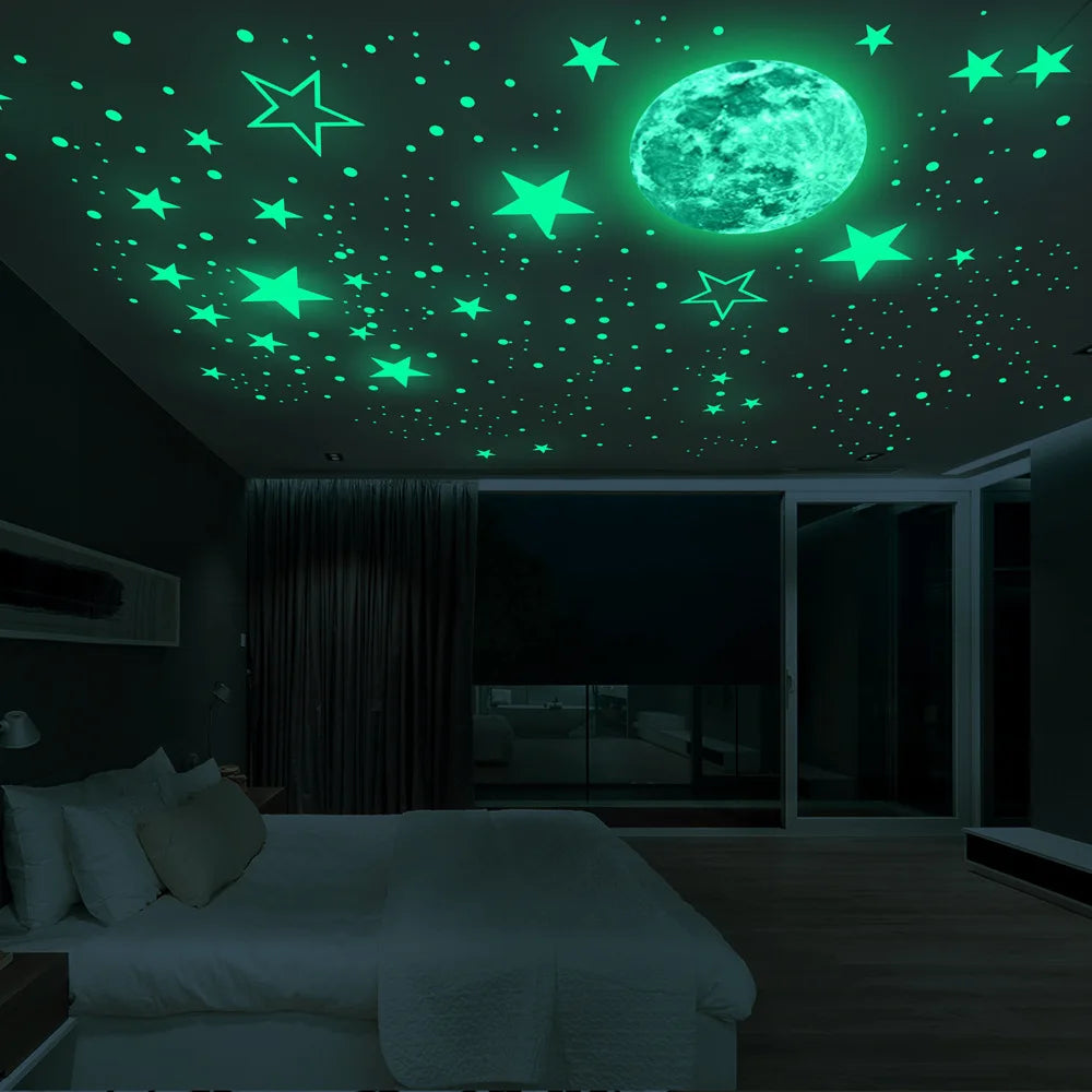 Pegatinas luminosas de luna y estrellas para habitación infantil
