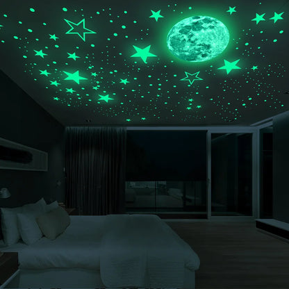 Pegatinas luminosas de luna y estrellas para habitación infantil