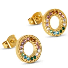 Shiny Zircon pendientes de aro para mujer Trendy Golden acero inoxidable Circle orejaring