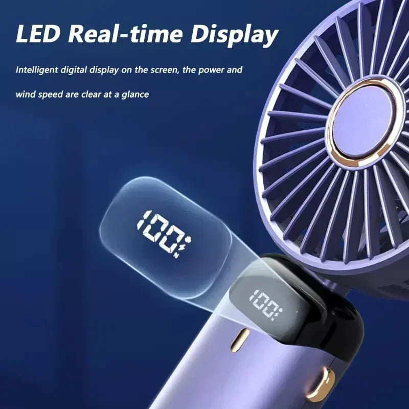 Mini ventilador portátil recargable con pantalla LED y 5 velocidades