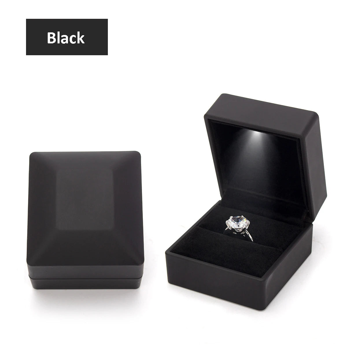 Caja de joyería con luz LED para anillos, collares y regalos