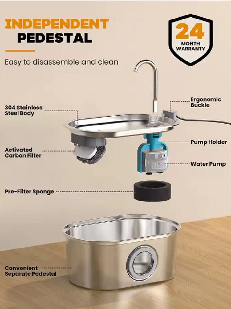 Fuente de agua para gatos de acero inoxidable – 3,2 L con bomba ultrasilenciosa