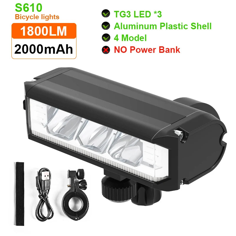 Luz delantera recargable para bicicleta 5200LM con batería externa