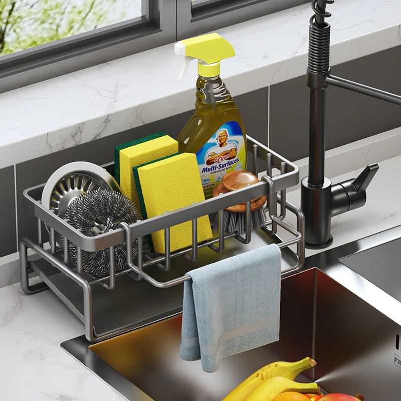 Estante organizador de cocina para fregadero con drenaje