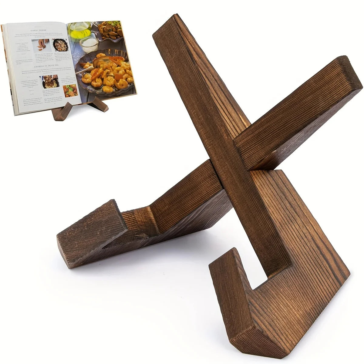 Soporte de madera para libros de cocina y recetas