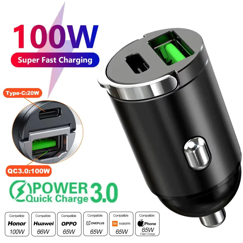 Cargador rápido de coche USB-C 200W con anilla