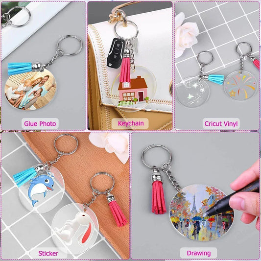 Kit de llaveros acrílicos transparentes con borlas