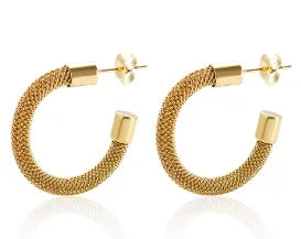 Shiny Zircon pendientes de aro para mujer Trendy Golden acero inoxidable Circle orejaring