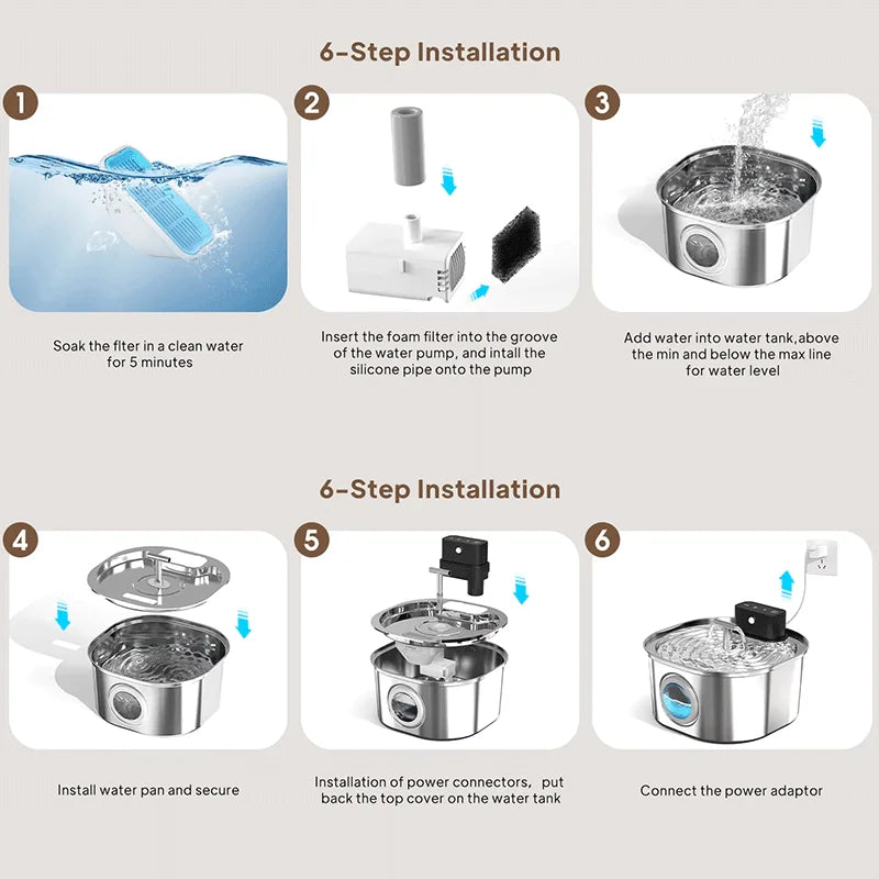 Voford 3.2L Stainless Steel Cat Water Fountain With 4000mAH Battery 3 Modes Dual Outlet Wireless Automatic Pet Drinking Fountain