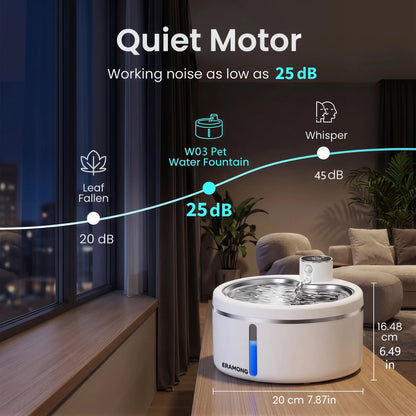 Smart Cat Water Fountain 2.5L Wireless Pet Water Purifier with Motion Sensor Automatic Filtering Large 4000mAh Battery Mute Pump
