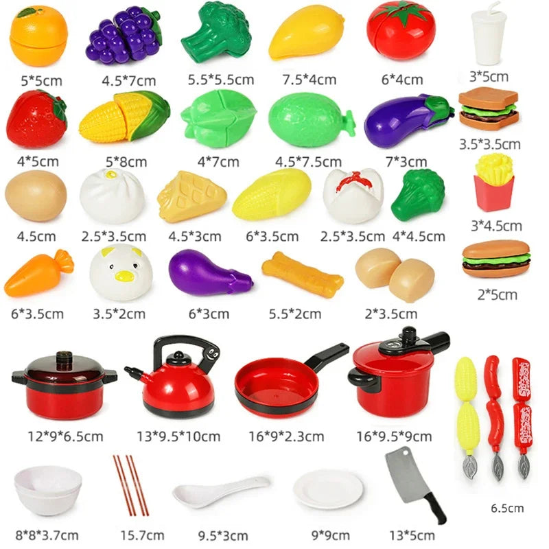 Set de cocina de juguete con frutas y utensilios para niños