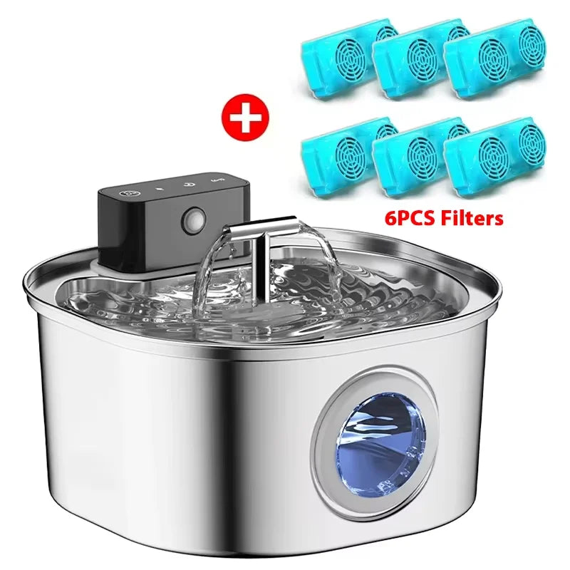 Voford 3.2L Stainless Steel Cat Water Fountain With 4000mAH Battery 3 Modes Dual Outlet Wireless Automatic Pet Drinking Fountain