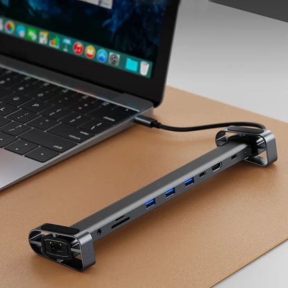Hub USB-C 10 en 1 de aluminio con HDMI 4K y carga PD 100W